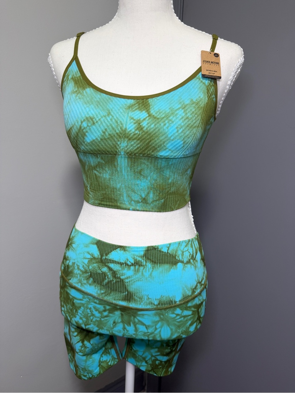 PINK Victoria's Secret Green & Teal Tie-Dye High Waist Bike Shorts